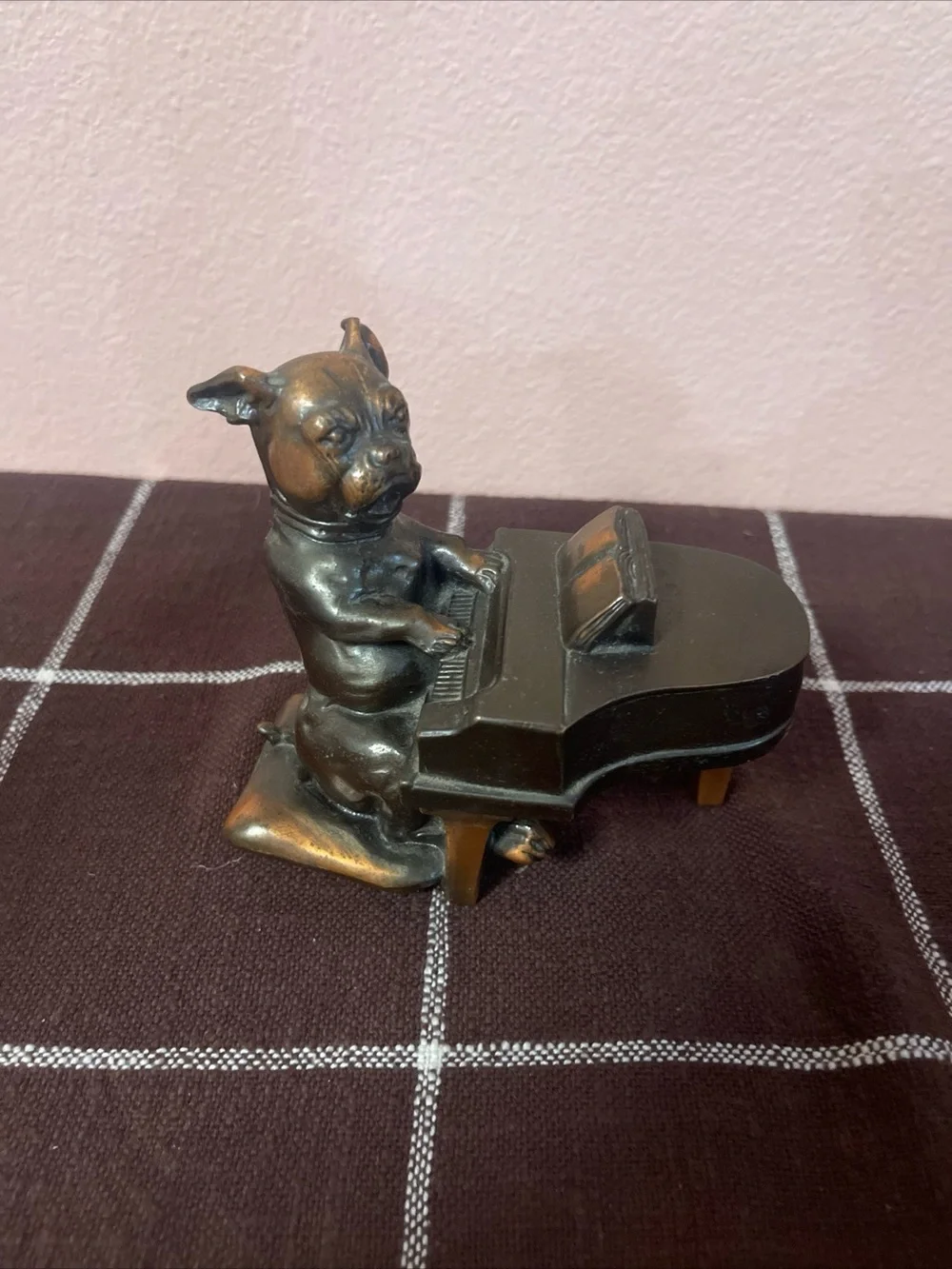 Vintage 1930s Kronheim Oldenbusch Bronze Bulldog Playing Piano Figure